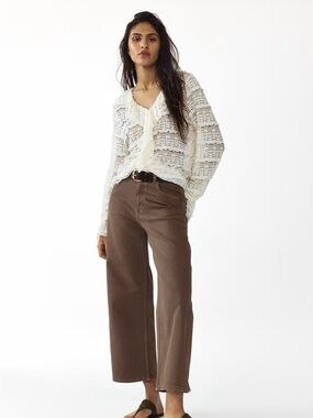 H&M Brown Wide Leg Ankle Denim